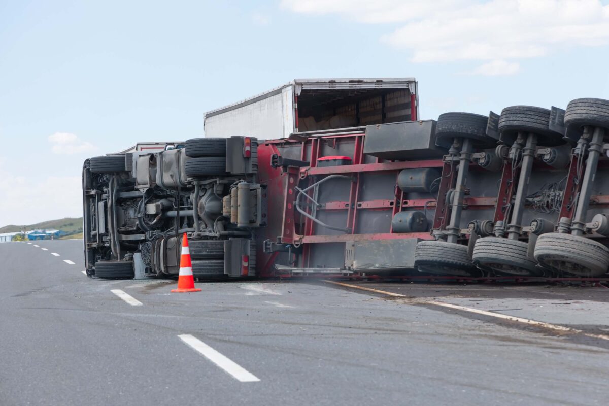 Truck overturned on an interurban road Truck overturned on an interurban road